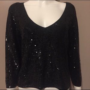 Oscar de la Renta Black Silk Sequin sweater Size L